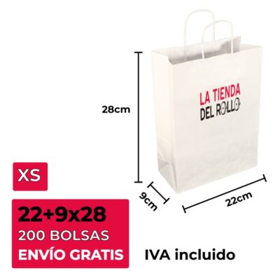 200 Bolsas Asa Rizada Blanca «XS» 22+9×28 cm